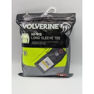 Wolverine Mens Size Medium Hi-Vis Long Sleeve Safety T-Shirt Green Class 3 New